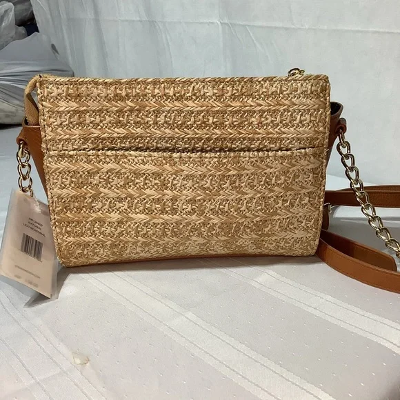 Steve Madden Crossbody Bag Straw Purse Natural Lexi Seasonal Brown Tan Gold - Picture 6 of 13